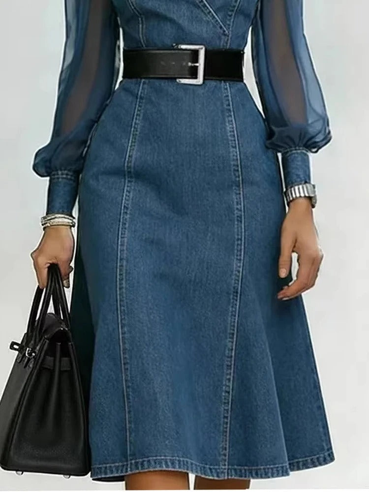 Cesarina | Abito denim con maniche trasparenti