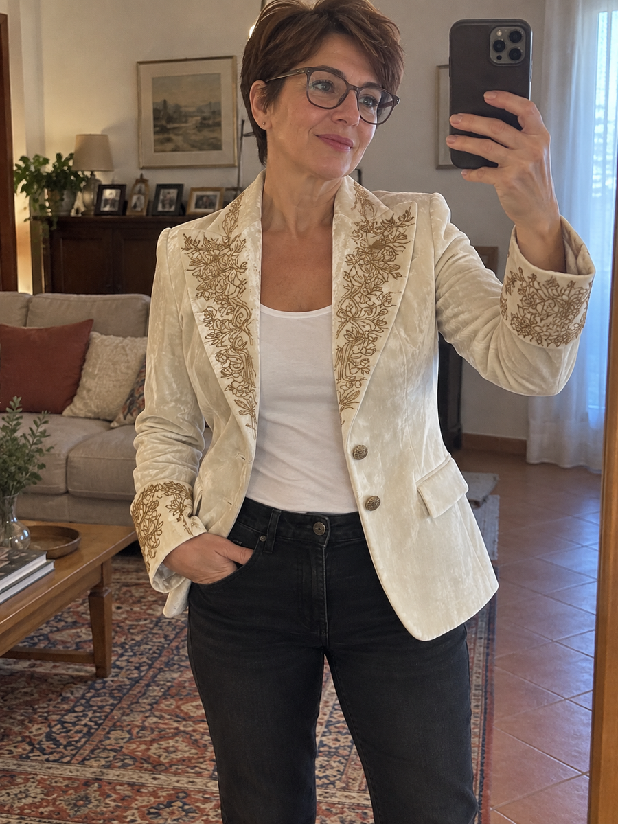 Foto · Evelina · Blazer avorio con dettagli dorati