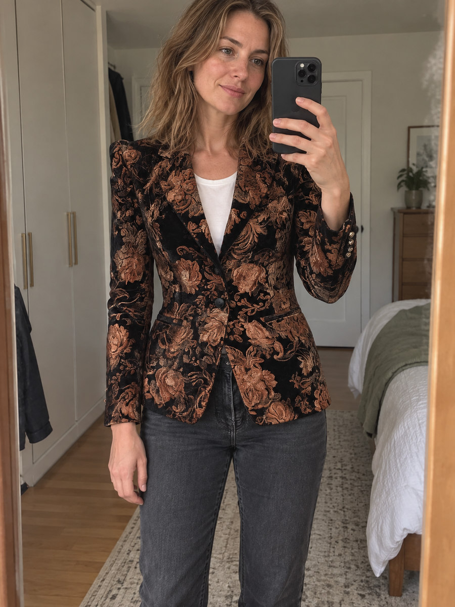 Foto · Zelmira · Blazer floreale nero e bronzo