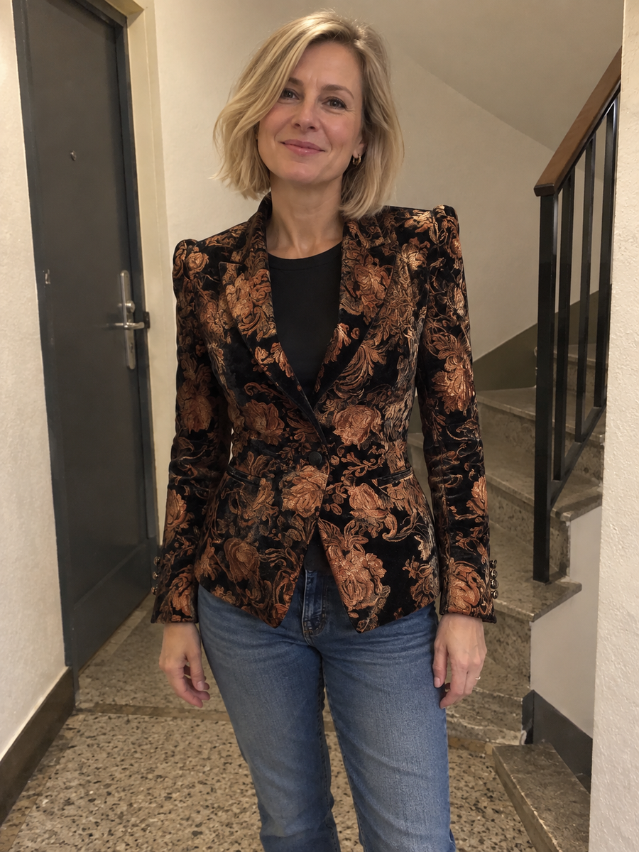 Foto · Zelmira · Blazer floreale nero e bronzo
