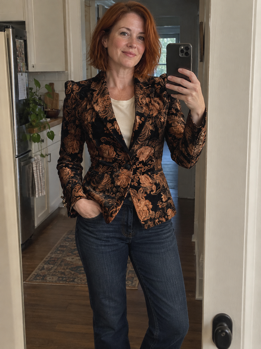 Foto · Zelmira · Blazer floreale nero e bronzo