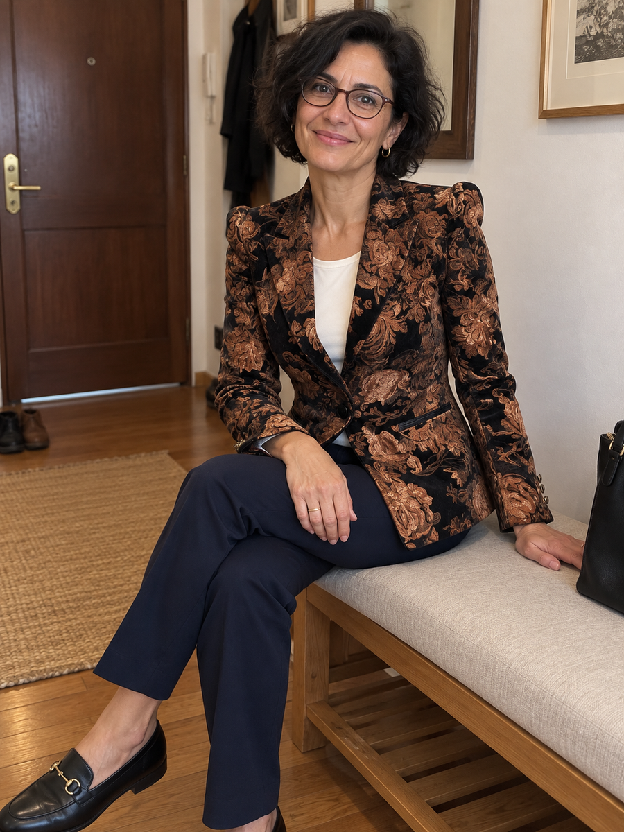 Foto · Zelmira · Blazer floreale nero e bronzo