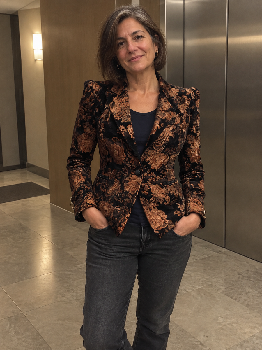 Foto · Zelmira · Blazer floreale nero e bronzo
