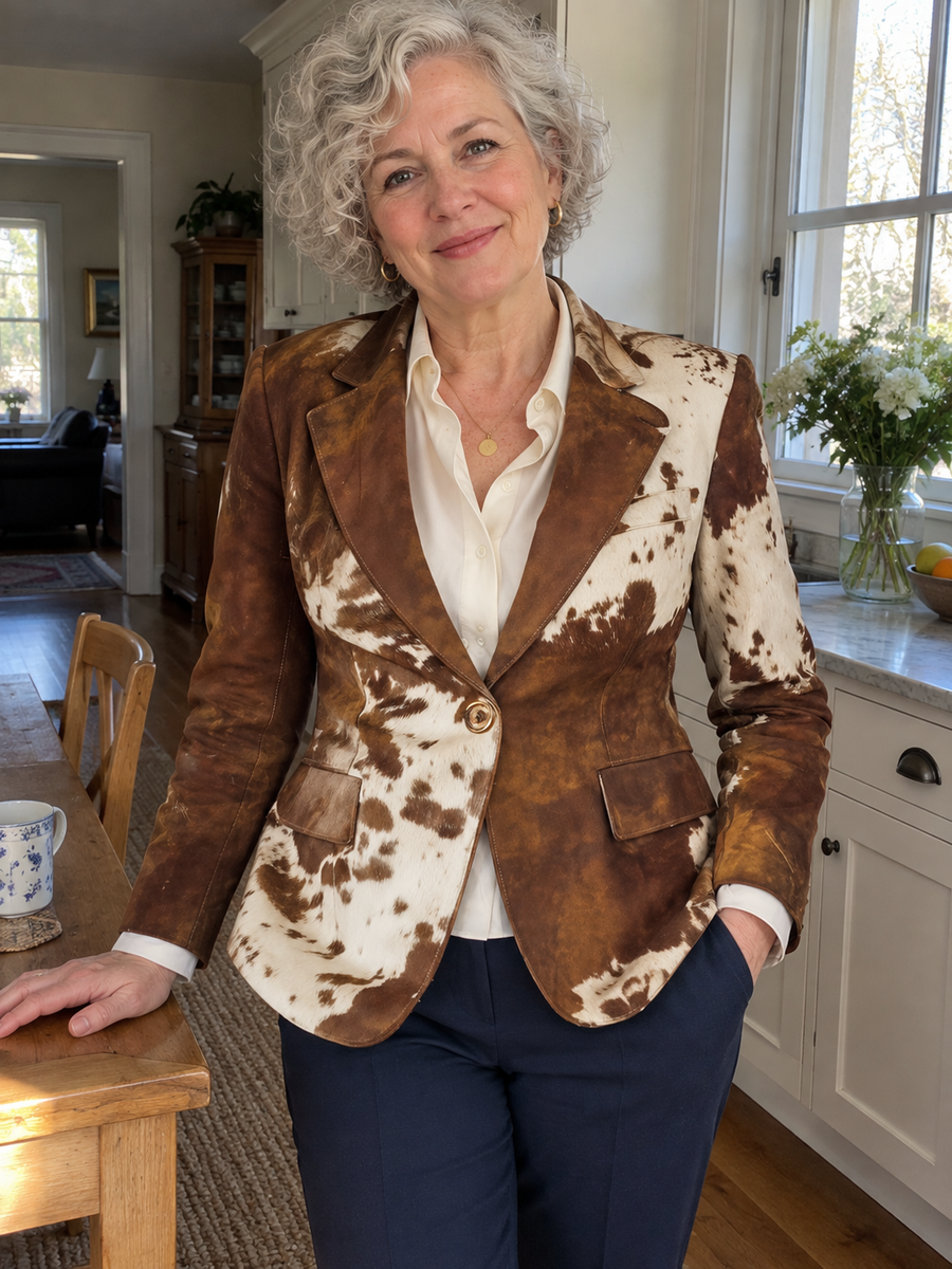 Foto · Clizia · Blazer a fantasia marrone e crema