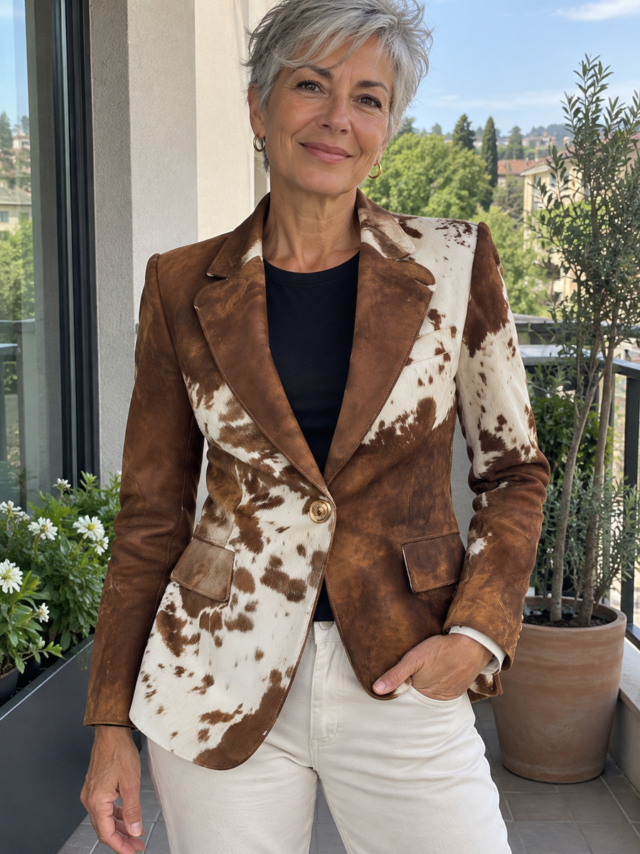 Foto · Clizia · Blazer a fantasia marrone e crema