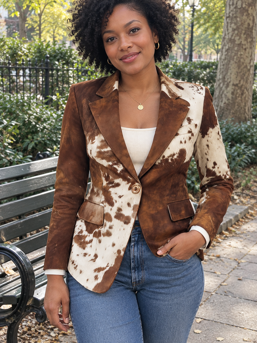 Foto · Clizia · Blazer a fantasia marrone e crema