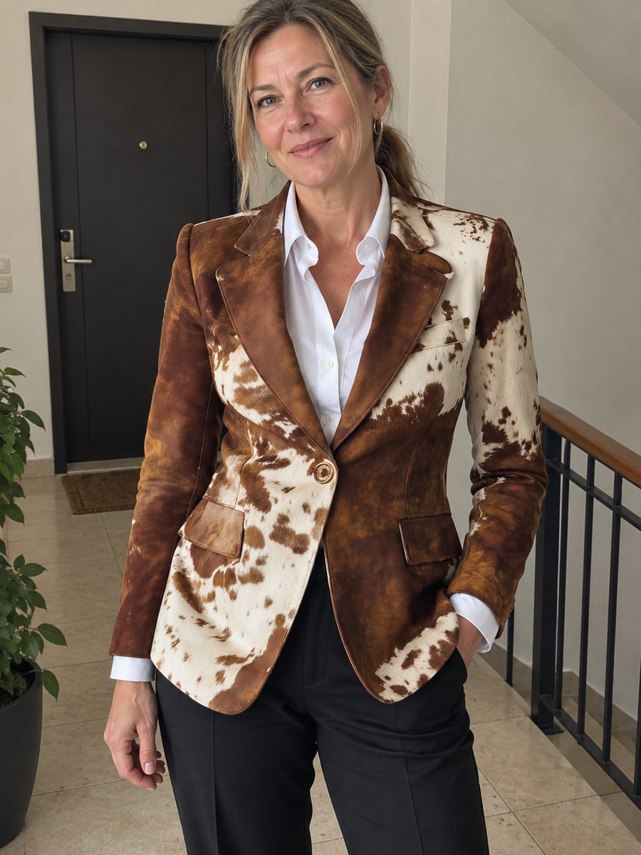 Foto · Clizia · Blazer a fantasia marrone e crema