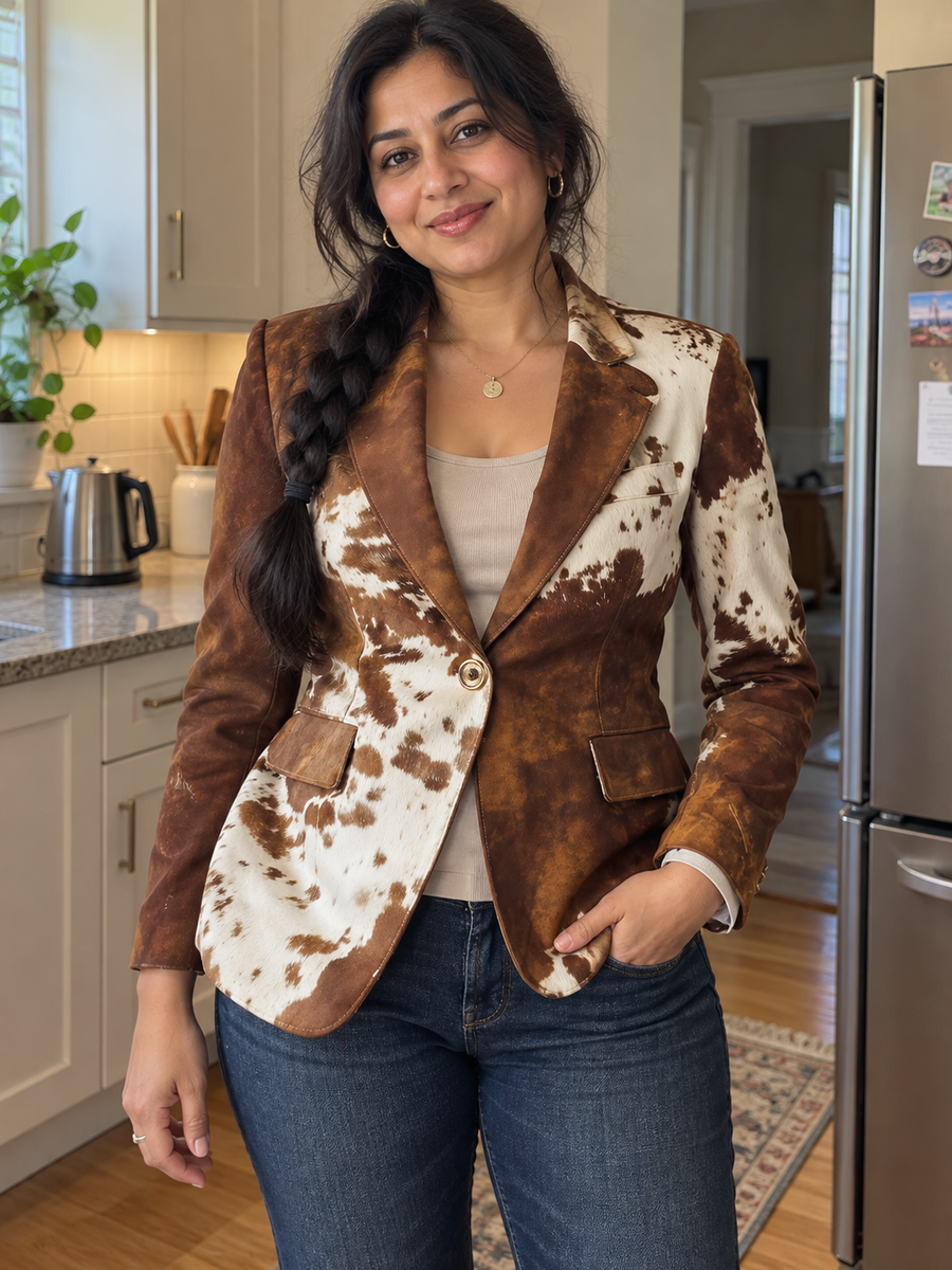 Foto · Clizia · Blazer a fantasia marrone e crema
