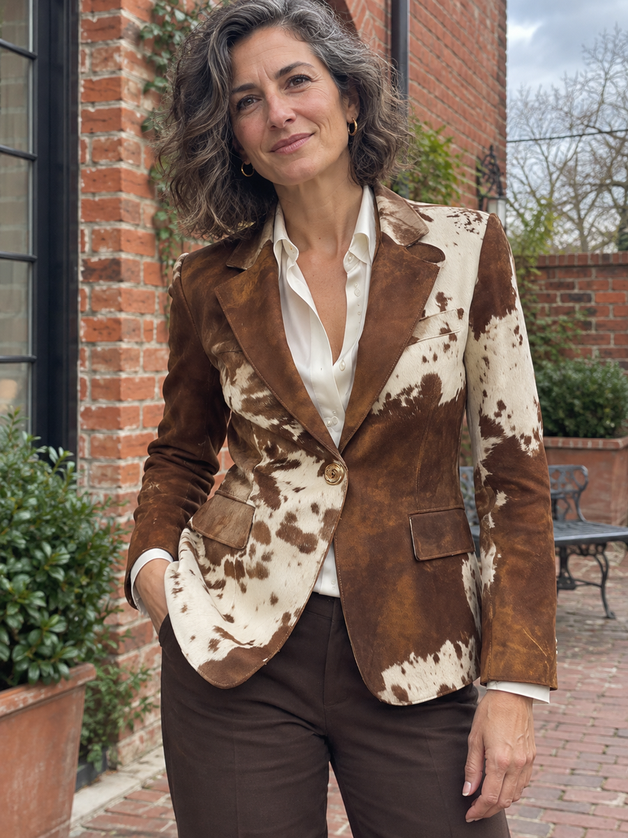 Foto · Clizia · Blazer a fantasia marrone e crema