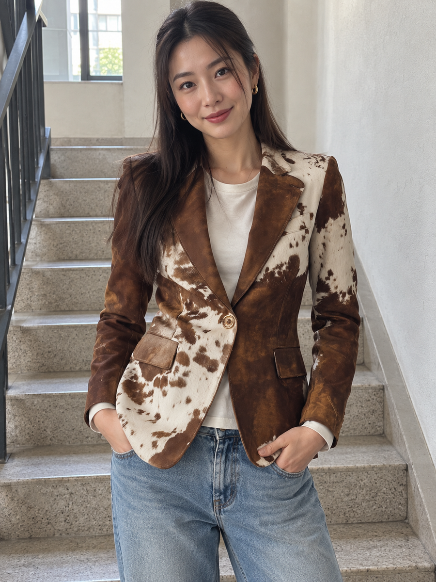 Foto · Clizia · Blazer a fantasia marrone e crema
