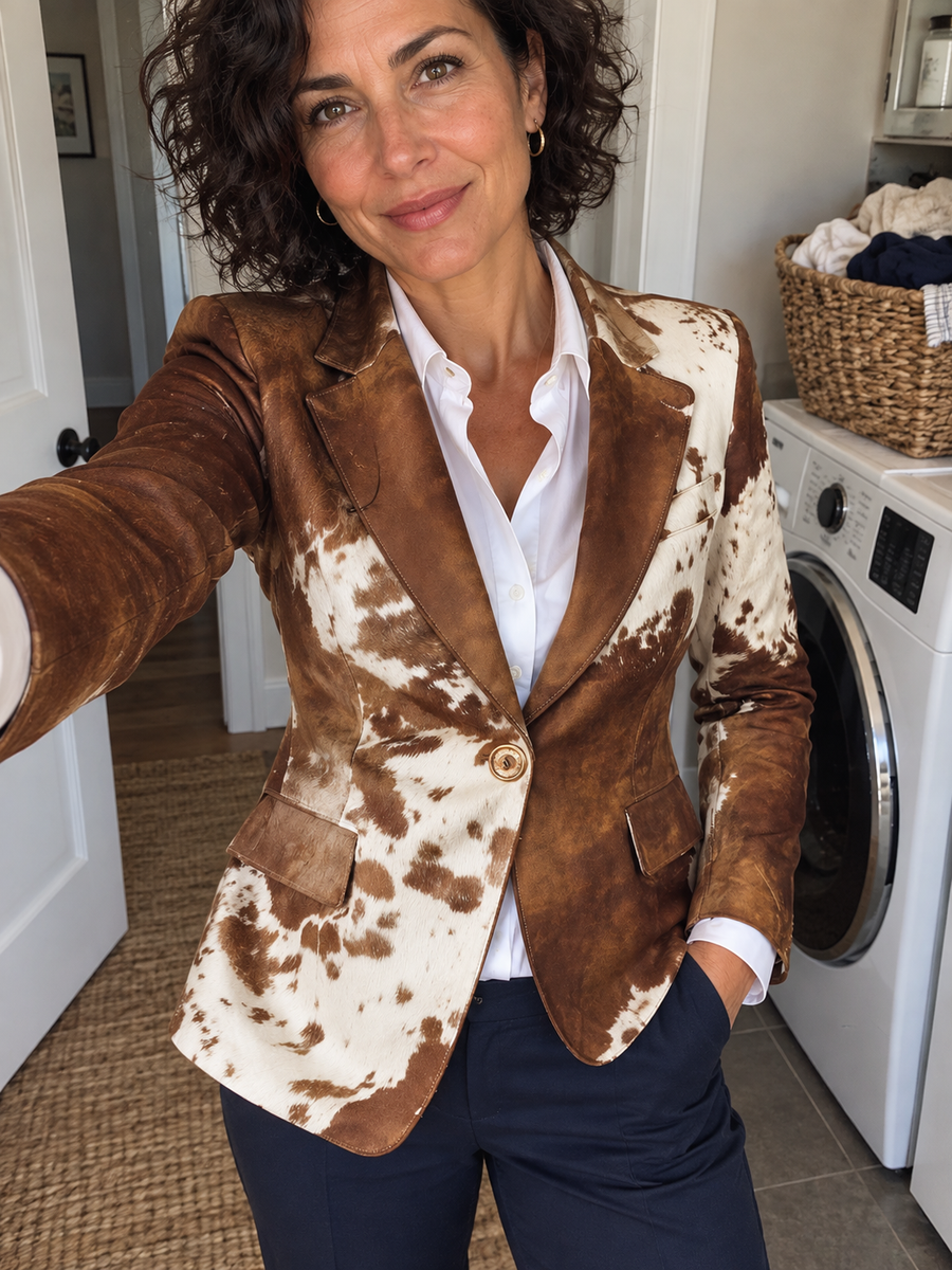 Foto · Clizia · Blazer a fantasia marrone e crema