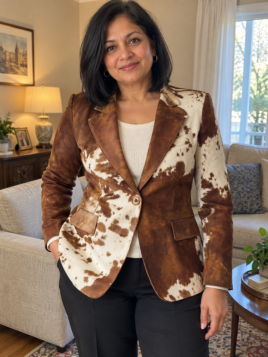 Foto · Clizia · Blazer a fantasia marrone e crema