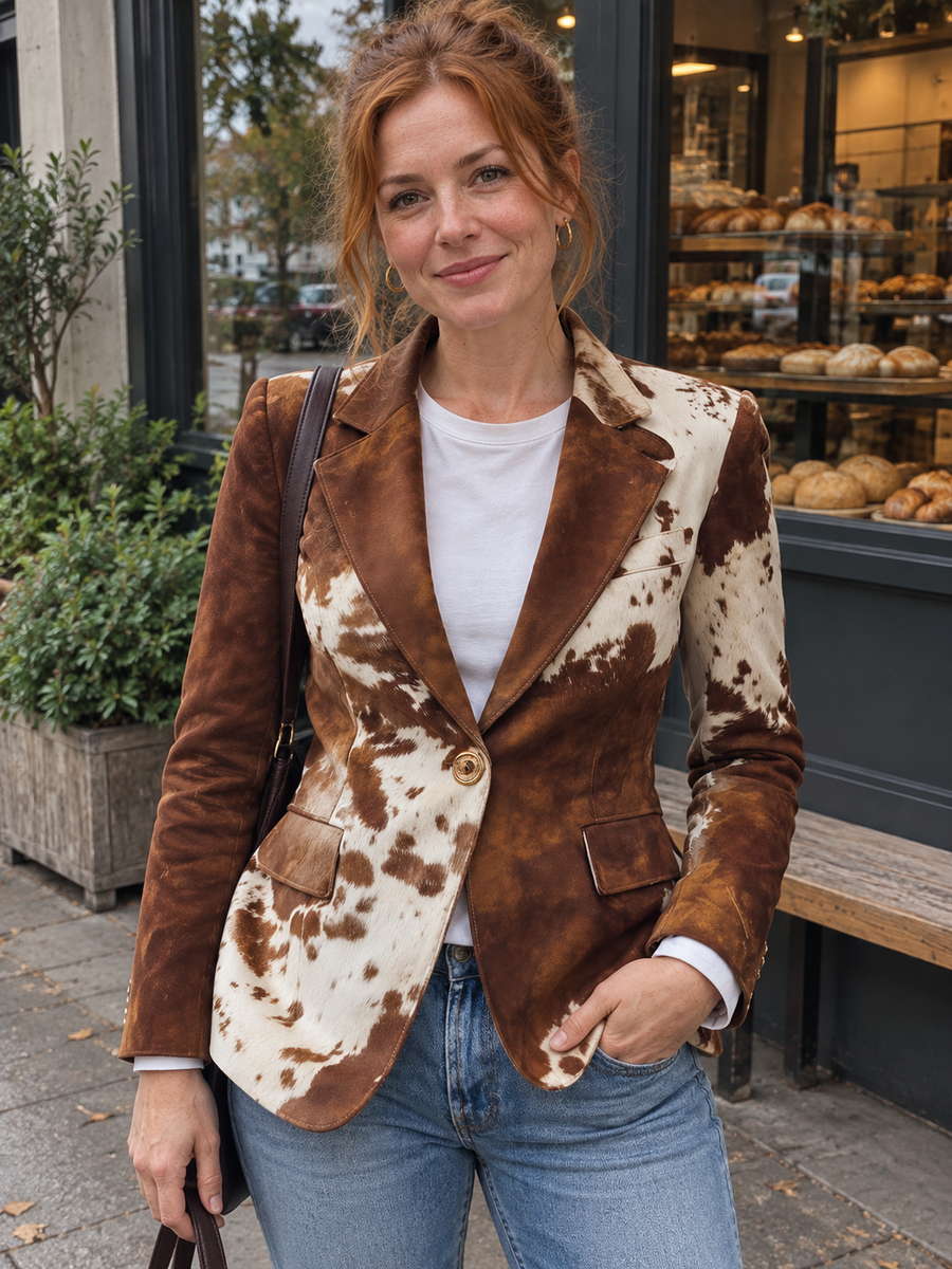 Foto · Clizia · Blazer a fantasia marrone e crema