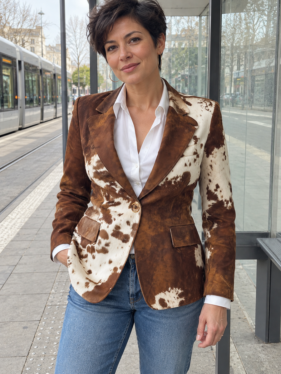Foto · Clizia · Blazer a fantasia marrone e crema