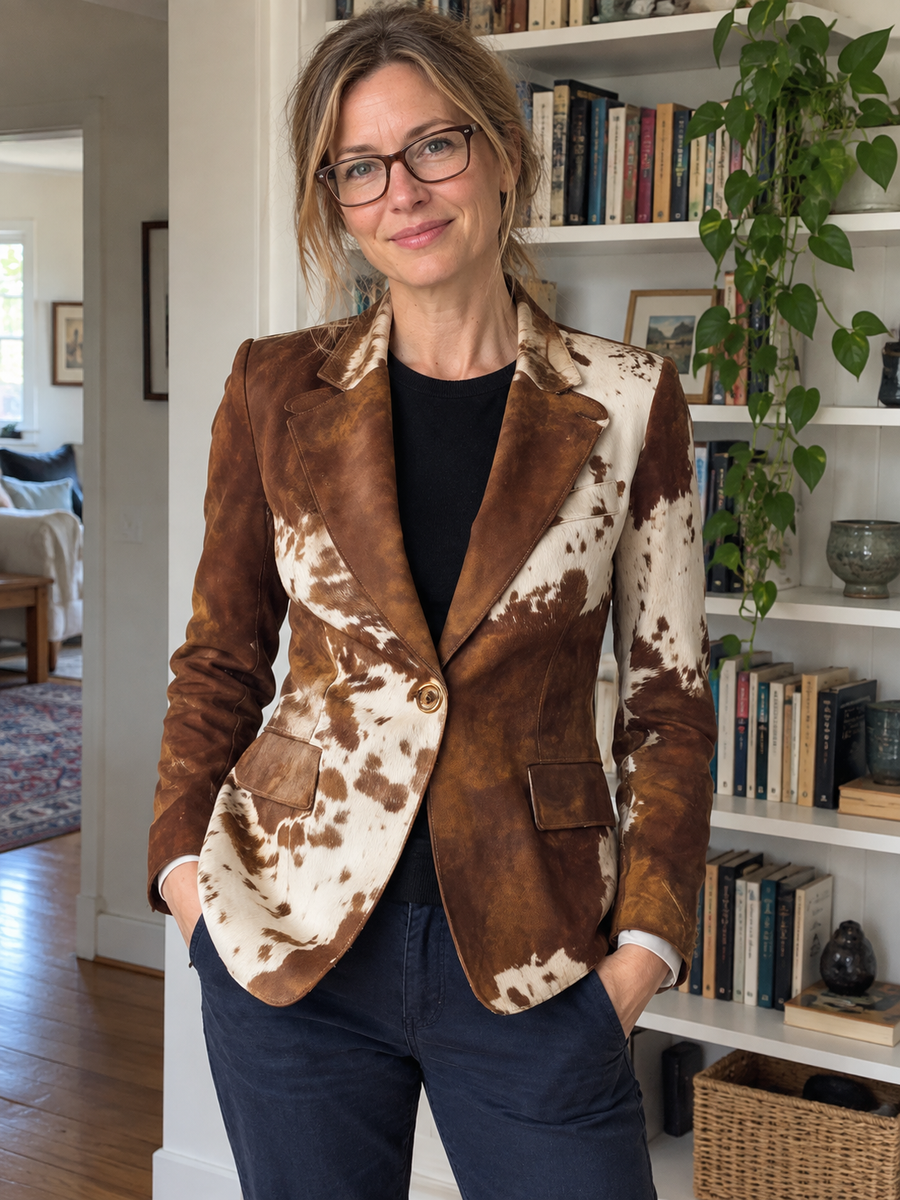 Foto · Clizia · Blazer a fantasia marrone e crema