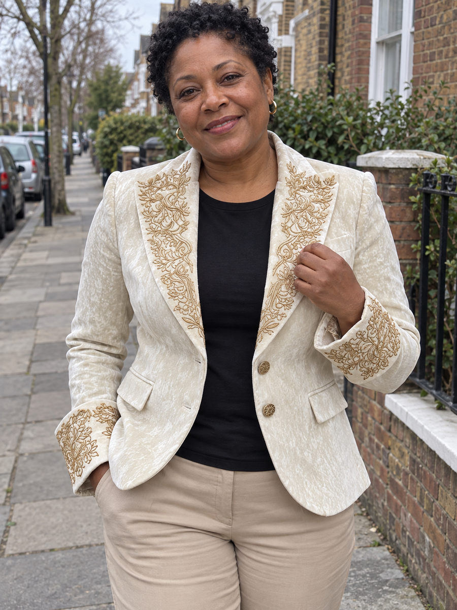 Foto · Evelina · Blazer avorio con dettagli dorati