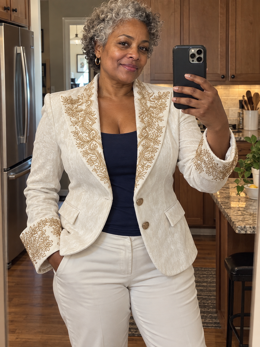 Foto · Evelina · Blazer avorio con dettagli dorati