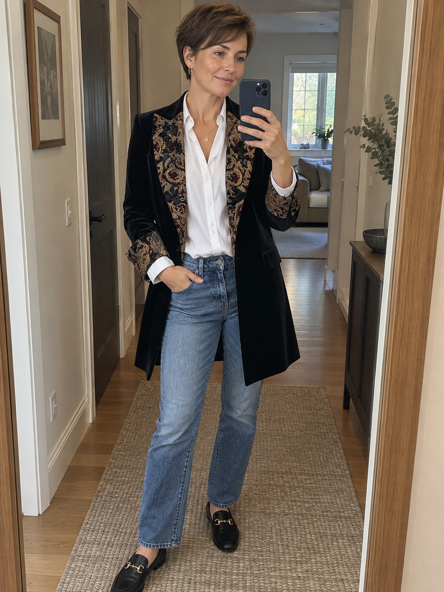 Foto · Vivia · Blazer nero barocco
