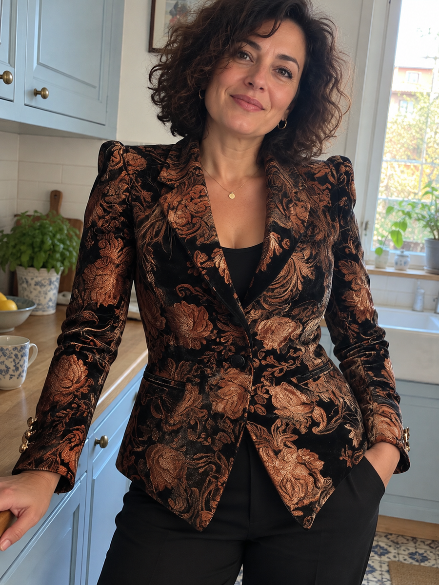 Foto · Zelmira · Blazer floreale nero e bronzo