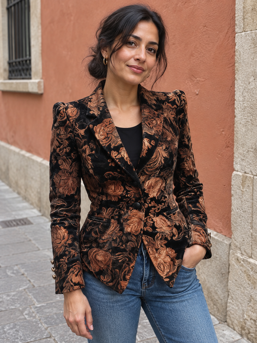 Foto · Zelmira · Blazer floreale nero e bronzo