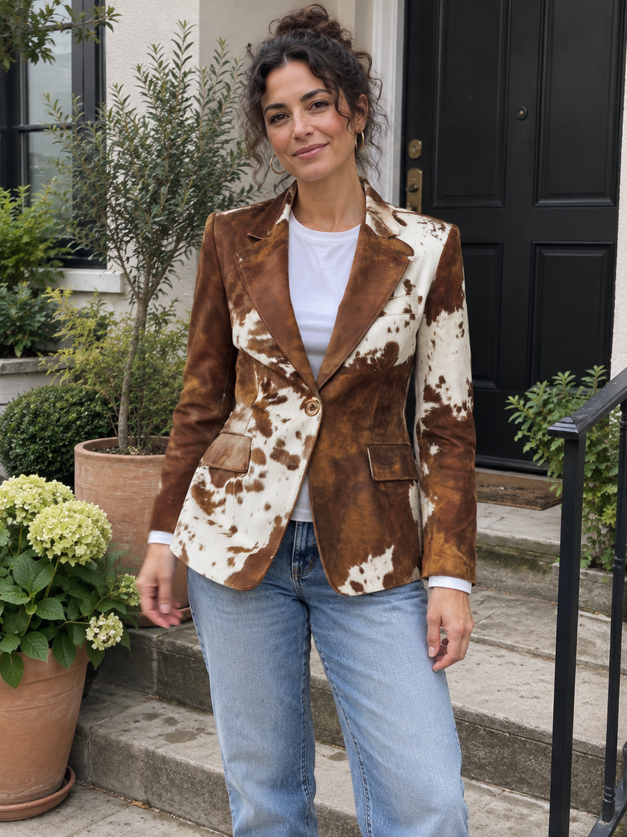 Foto · Clizia · Blazer a fantasia marrone e crema