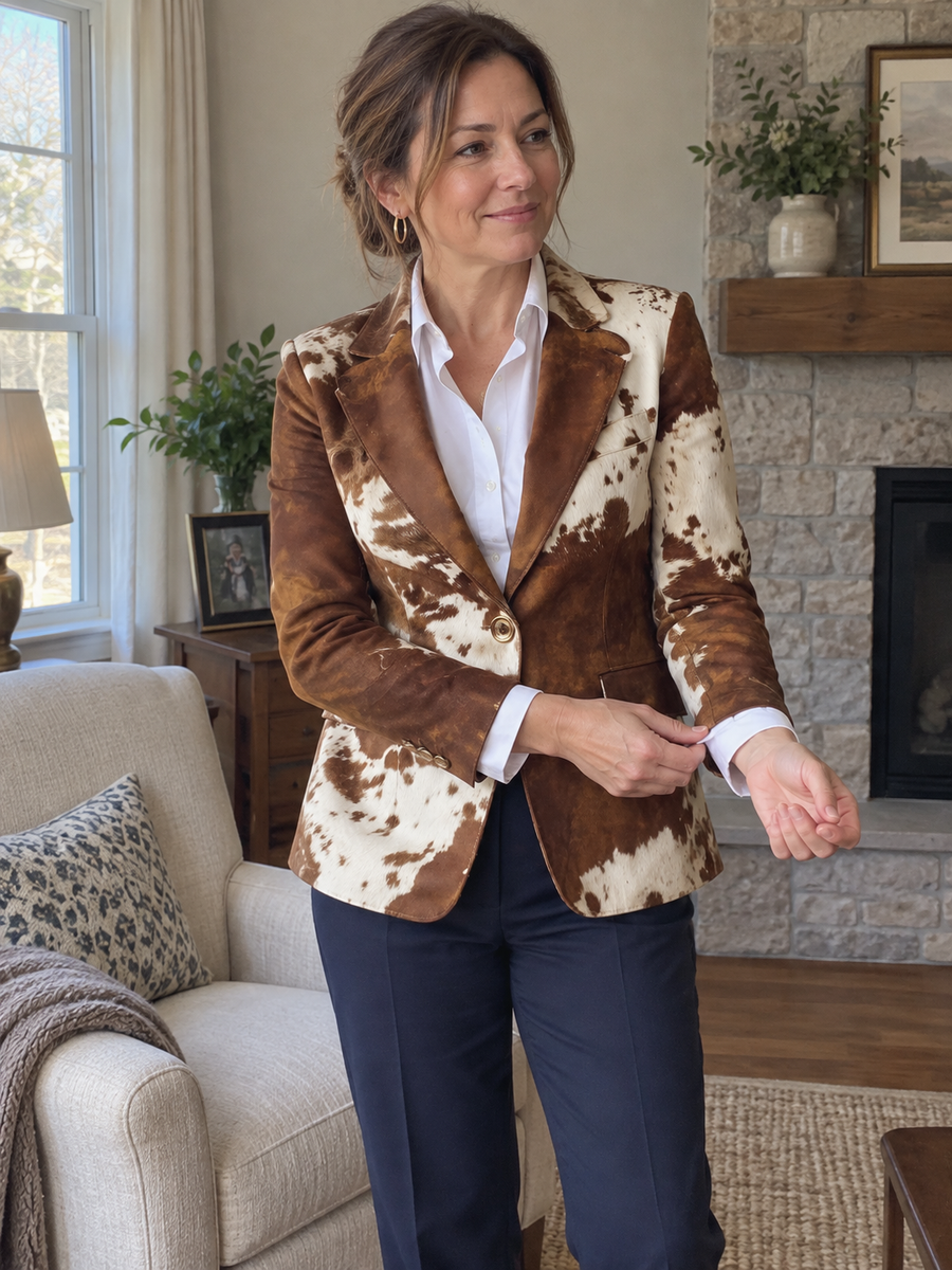 Foto · Clizia · Blazer a fantasia marrone e crema