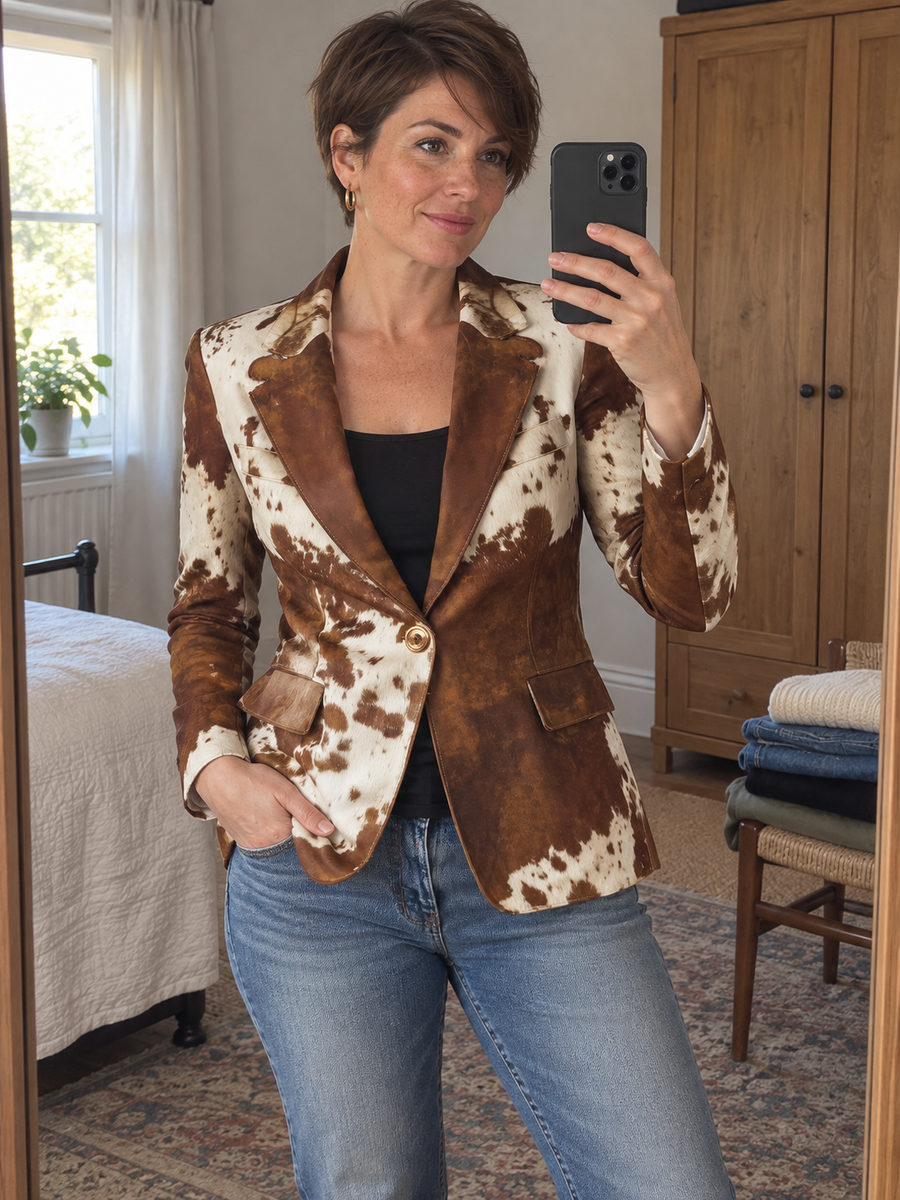 Foto · Clizia · Blazer a fantasia marrone e crema