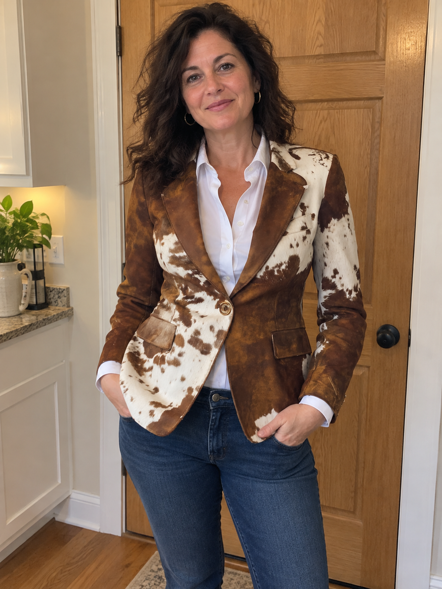 Foto · Clizia · Blazer a fantasia marrone e crema