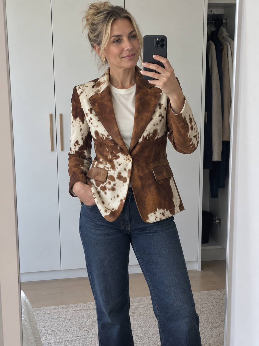 Foto · Clizia · Blazer a fantasia marrone e crema