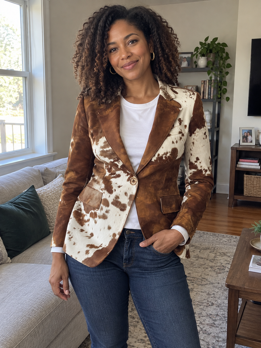 Foto · Clizia · Blazer a fantasia marrone e crema