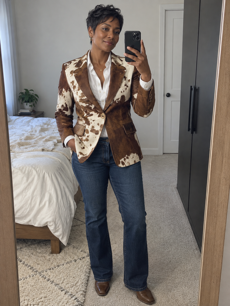 Foto · Clizia · Blazer a fantasia marrone e crema