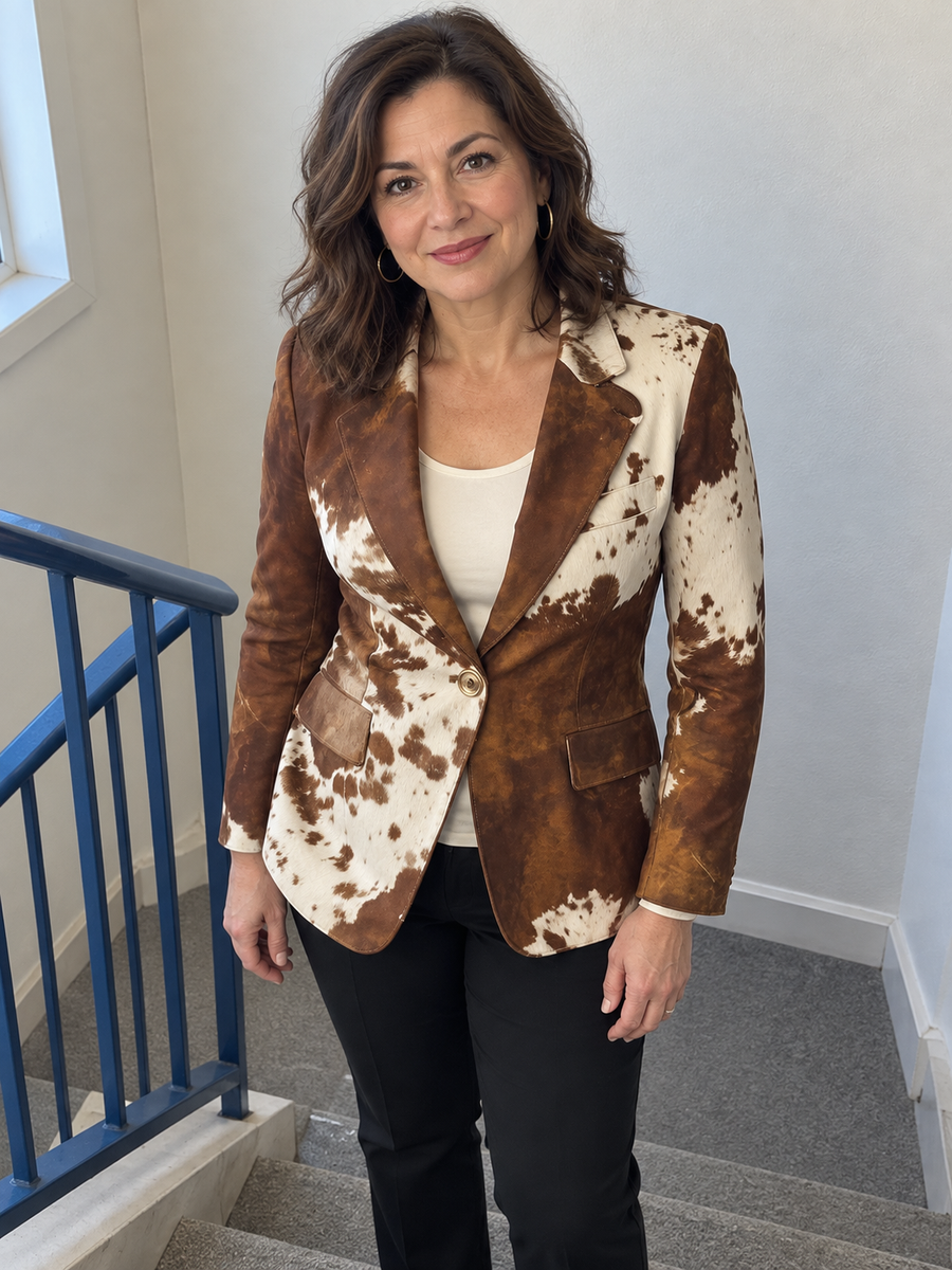 Foto · Clizia · Blazer a fantasia marrone e crema