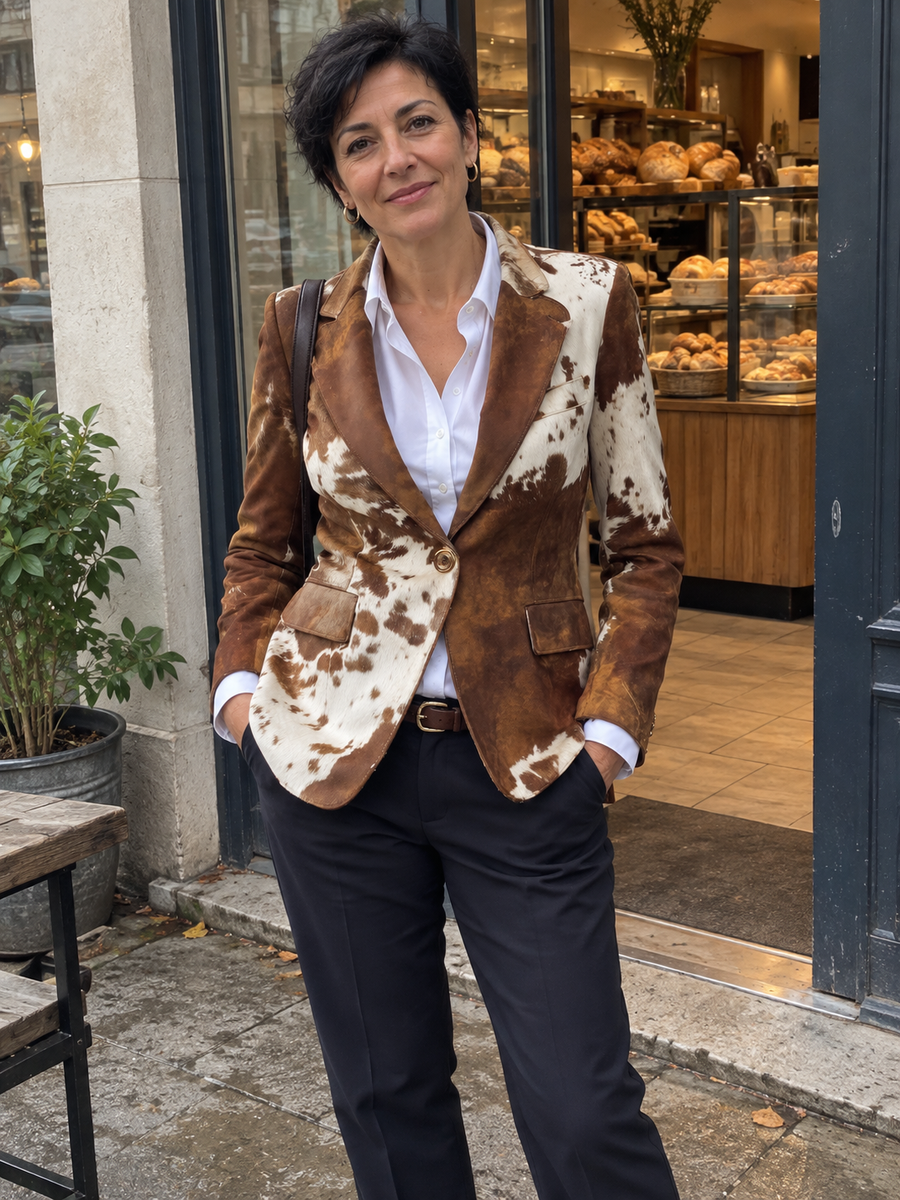 Foto · Clizia · Blazer a fantasia marrone e crema