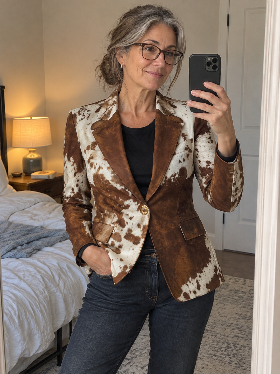 Foto · Clizia · Blazer a fantasia marrone e crema