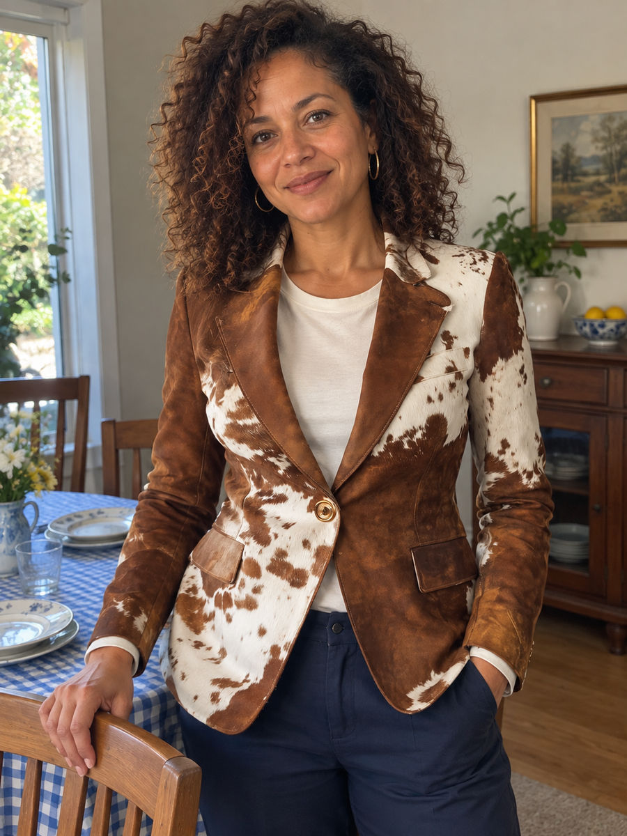 Foto · Clizia · Blazer a fantasia marrone e crema
