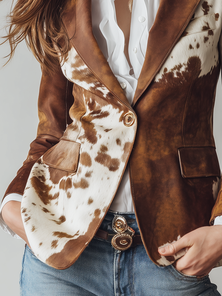 Clizia · Blazer a fantasia marrone e crema · vista 5