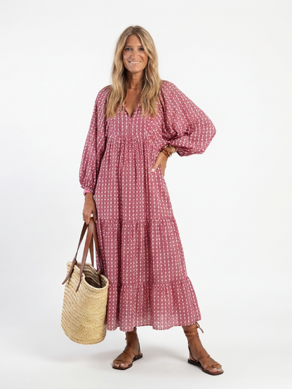 Francesca | Abito midi a maniche lunghe con stampa geometrica