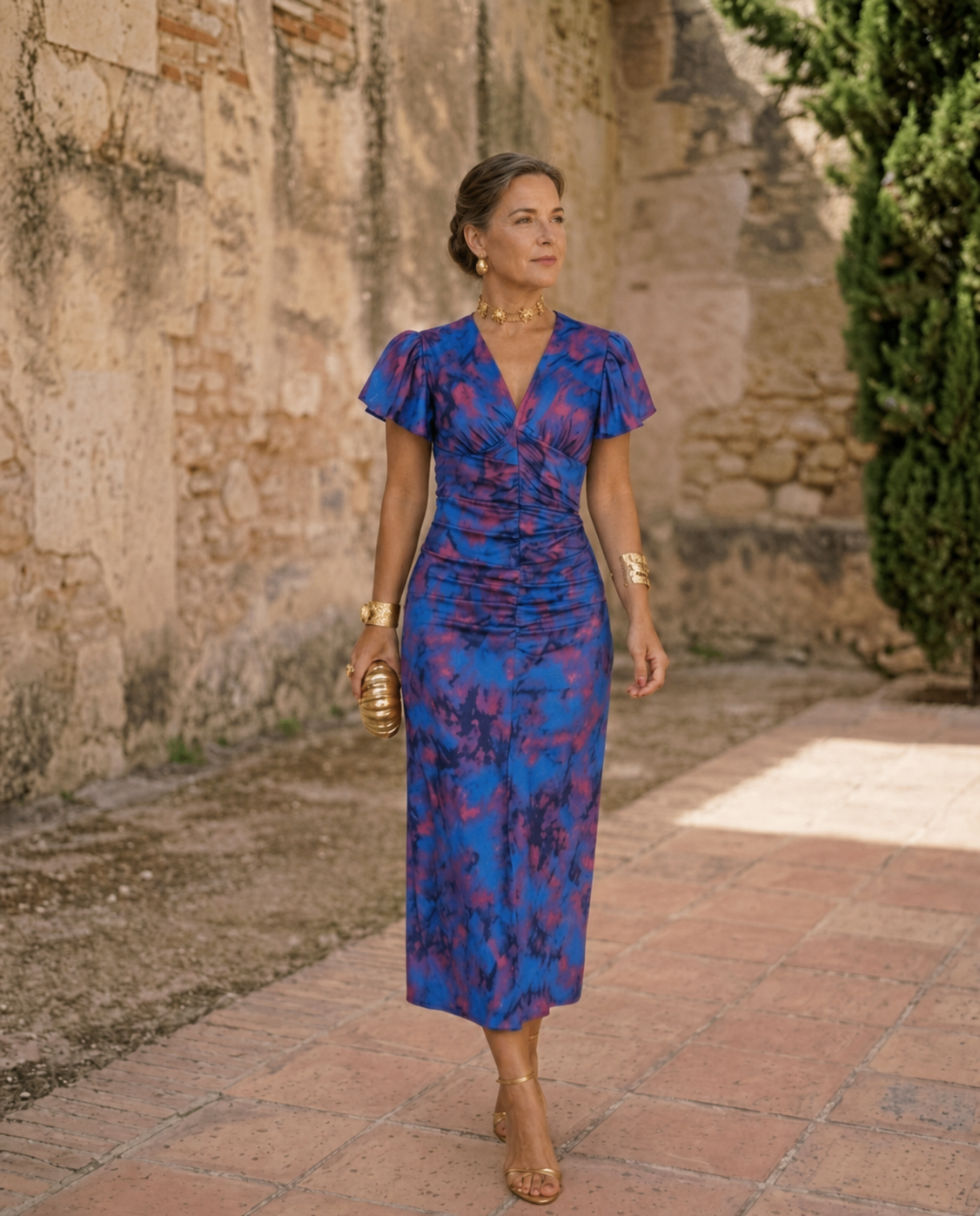 Aura | Abito midi con mangas cortas