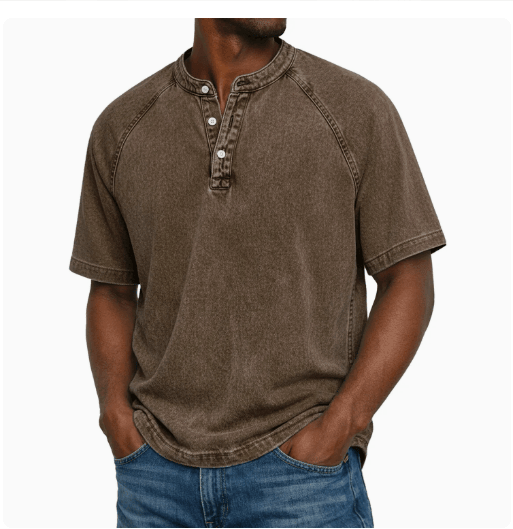 Marino · maglia serafino da uomo in cotone lavato, colore Marrone Tabacco