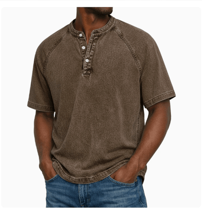 Marino · maglia serafino da uomo in cotone lavato, colore Marrone Tabacco
