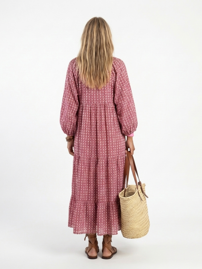 Francesca | Abito midi a maniche lunghe con stampa geometrica