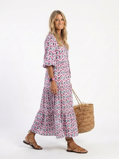 Nadia | Abito midi a strati con maniche lunghe e stampa geometrica