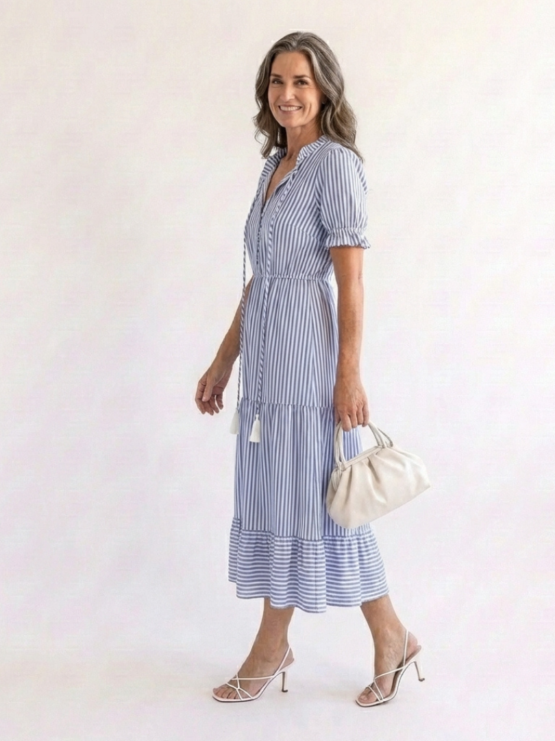 Dakota | Abito midi con capas a rayas de maniche corto