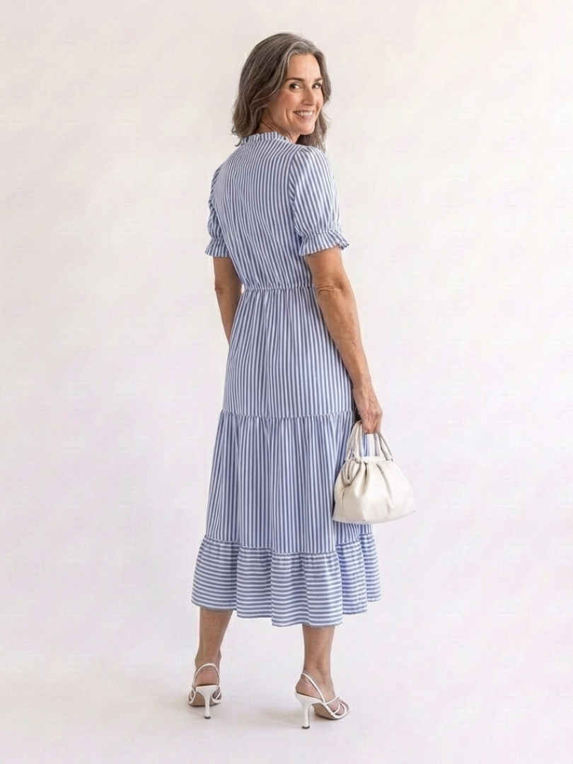 Dakota | Abito midi con capas a rayas de maniche corto