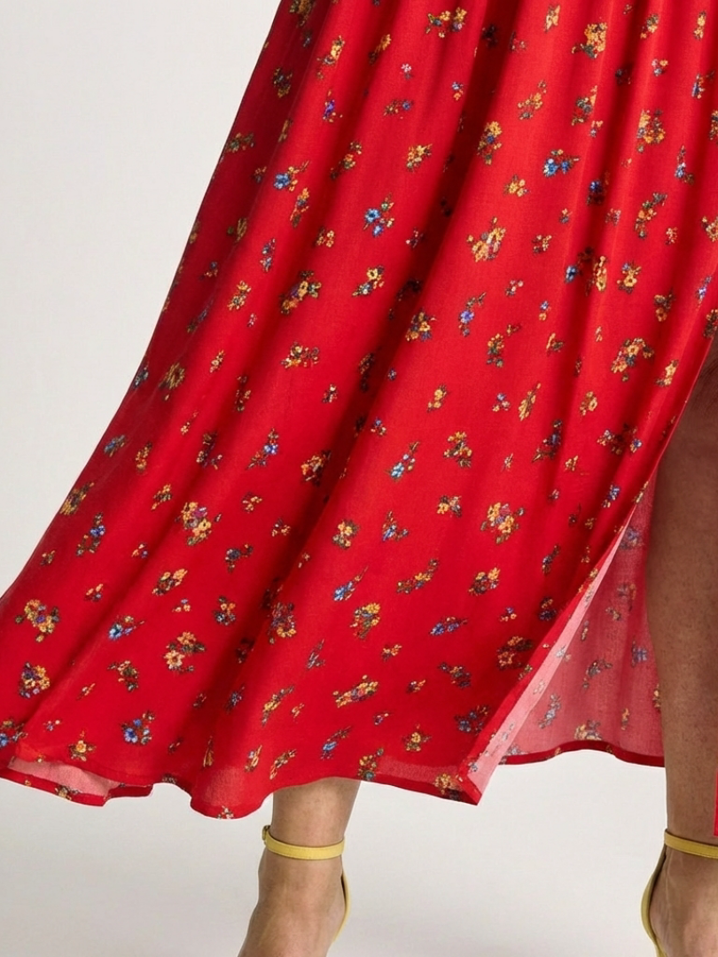 Yasmin | Abito midi con cuello cuadrado, stampato floreale y maniche abullonadas