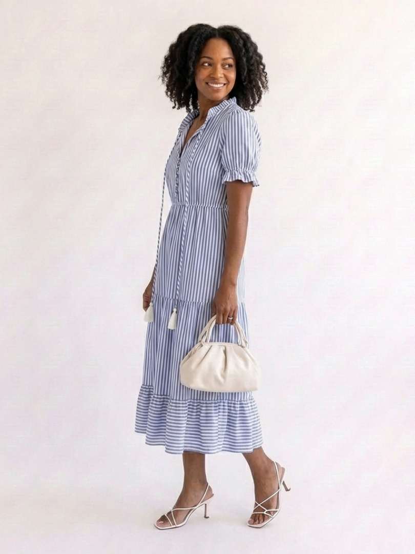 Dakota | Abito midi con capas a rayas de maniche corto