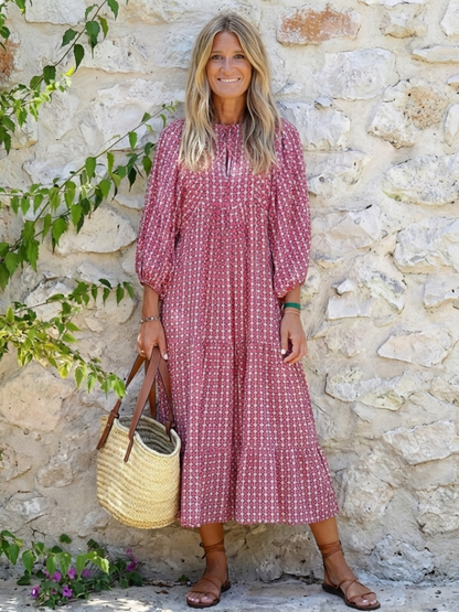 Francesca | Abito midi a maniche lunghe con stampa geometrica