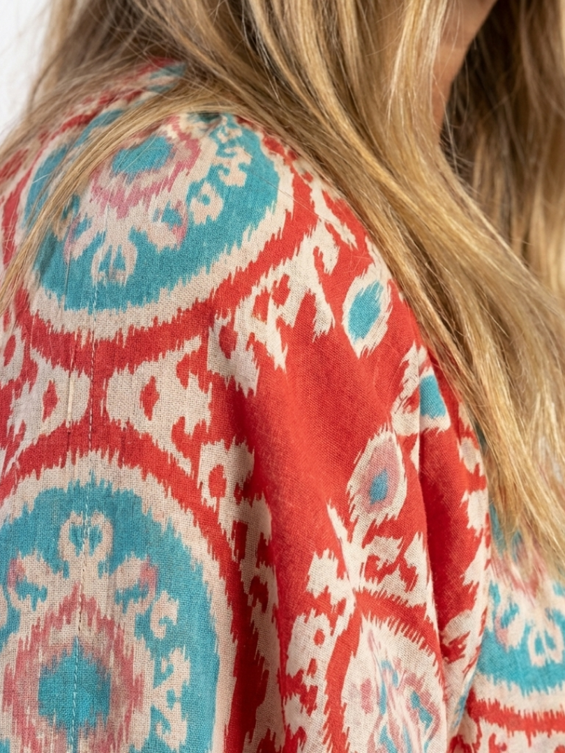Zoe  | Abito midi de maniche corto con cuello en V y stampato Paisley