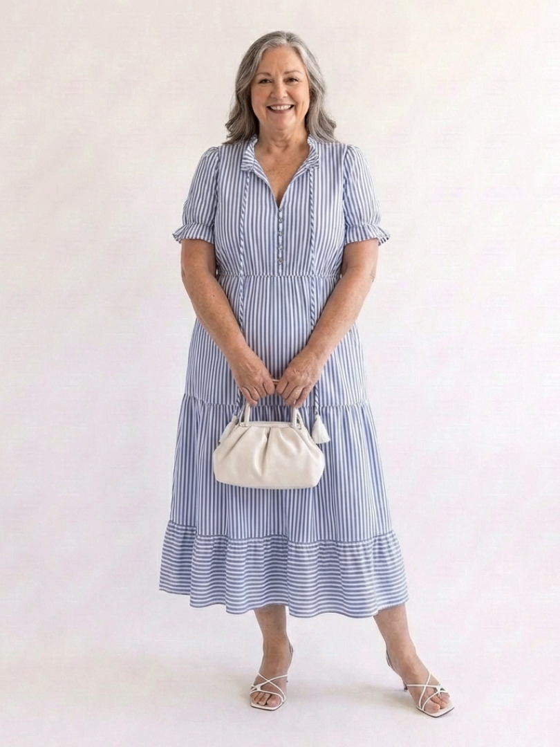 Dakota | Abito midi con capas a rayas de maniche corto