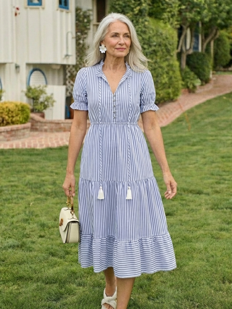 Dakota | Abito midi con capas a rayas de maniche corto
